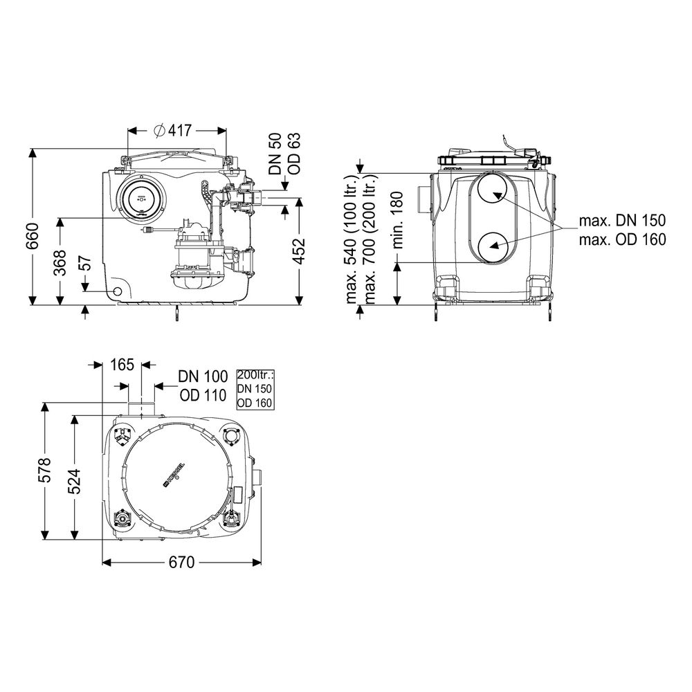 Kessel Hebeanlage Aqualift 100 Tronic GTF 1250, 1,3kW, 20m3/h, 230V, max. Förderhöhe 11m... KESSEL-28514C 4026092113011 (Abb. 2)