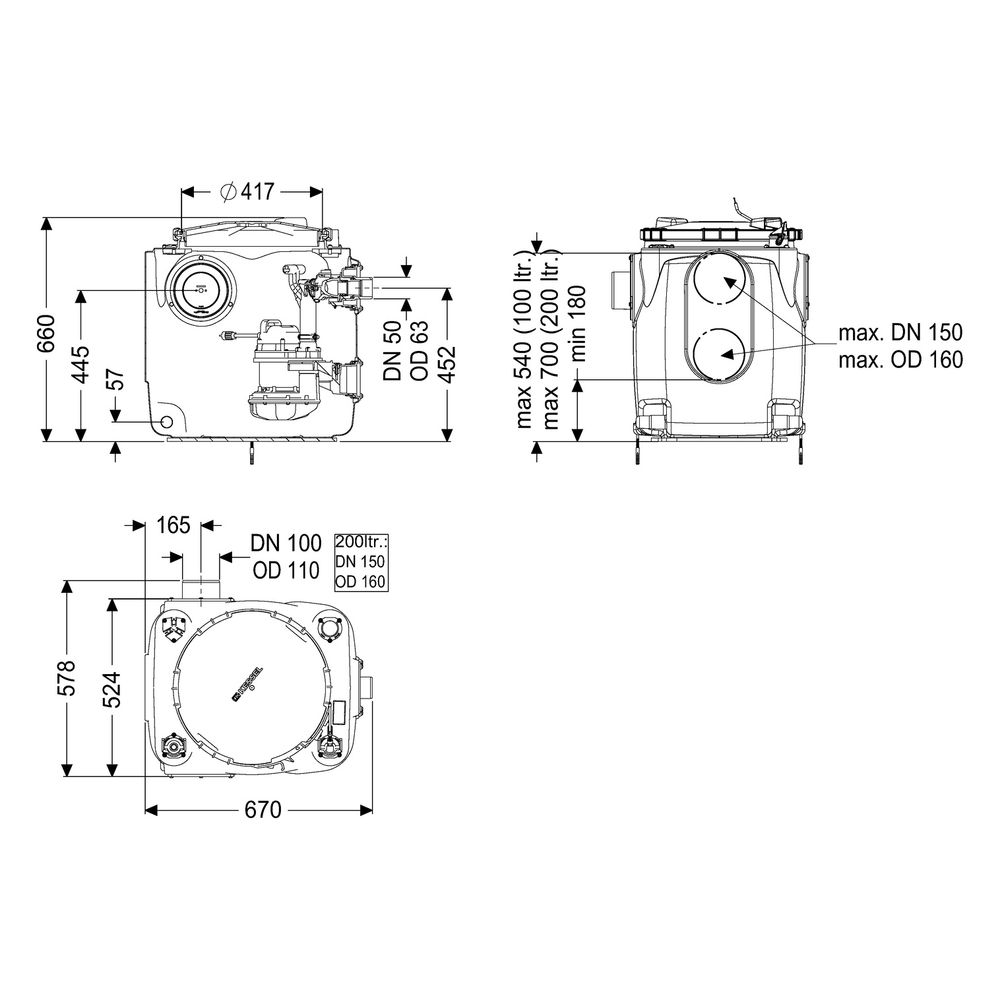 Kessel Hebeanlage Aqualift 100 Duo GTF 1250 resistent, 20m3/h, 120L, max. Förderhöhe 11m... KESSEL-28516C 4026092113035 (Abb. 2)