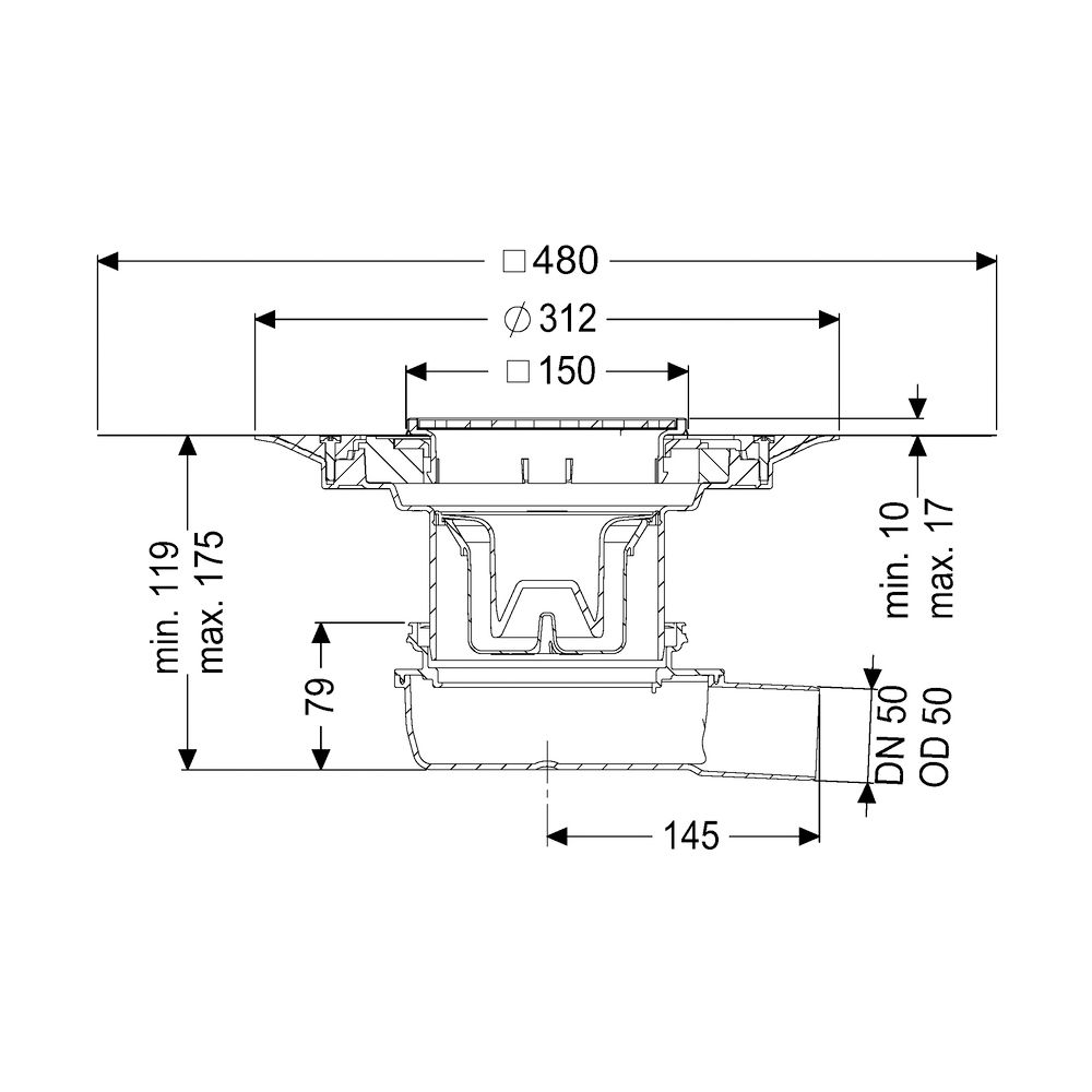 Kessel Bodenablauf Der Ultraflache 79 DN 50 Variofix Schlitzrost verschraubt... KESSEL-44700.51 4026092080931 (Abb. 2)