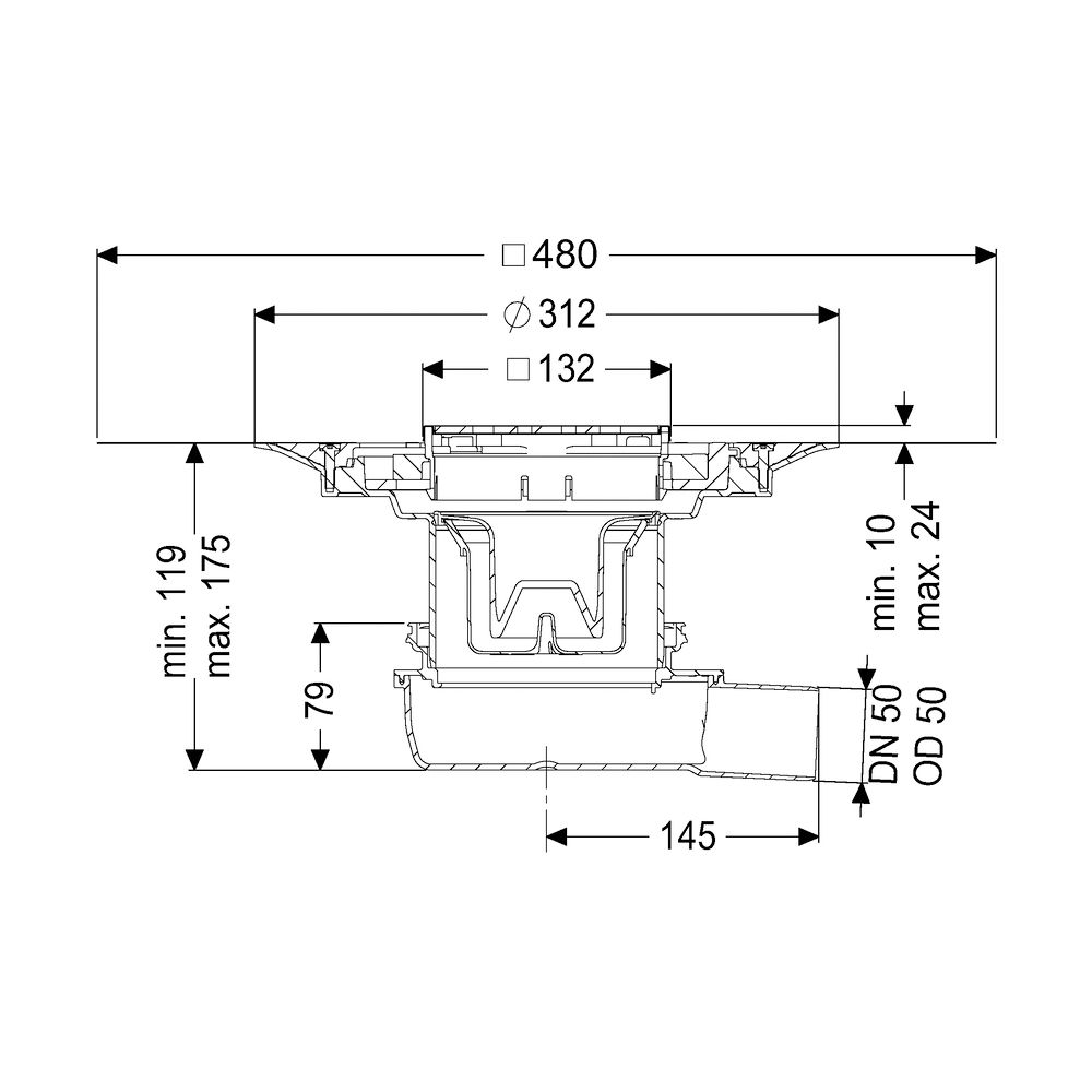 Kessel Bodenablauf Der Ultraflache 79 DN 50 Variofix Designrost Kessel... KESSEL-44700.52 4026092080955 (Abb. 2)