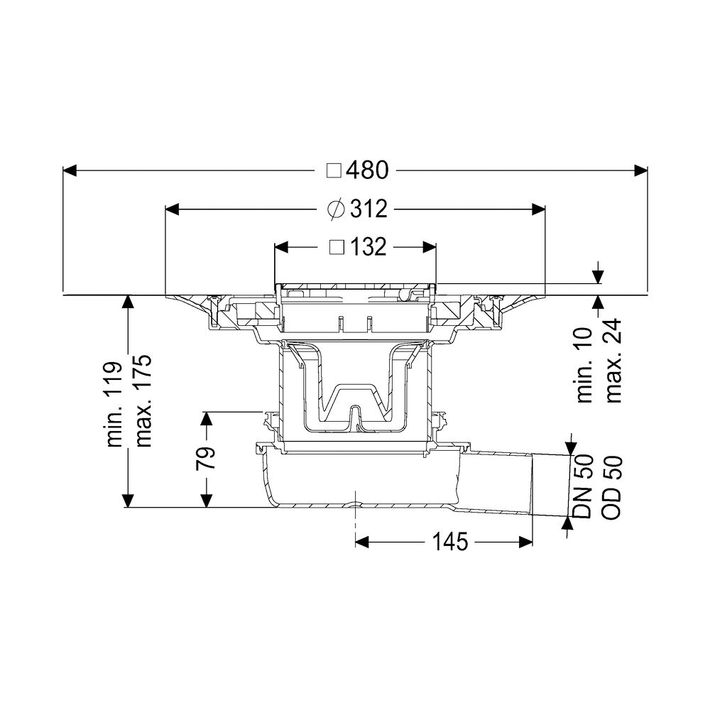 Kessel Bodenablauf Der Ultraflache 79 DN 50 Variofix Designrost Kessel L und L... KESSEL-44700.53 4026092080948 (Abb. 2)