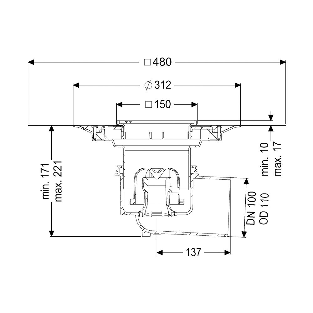 Kessel Boden-/Deckenablauf Practicus DN 100 Variofix Schlitzrost, seitlich... KESSEL-45110.51 4026092033906 (Abb. 2)