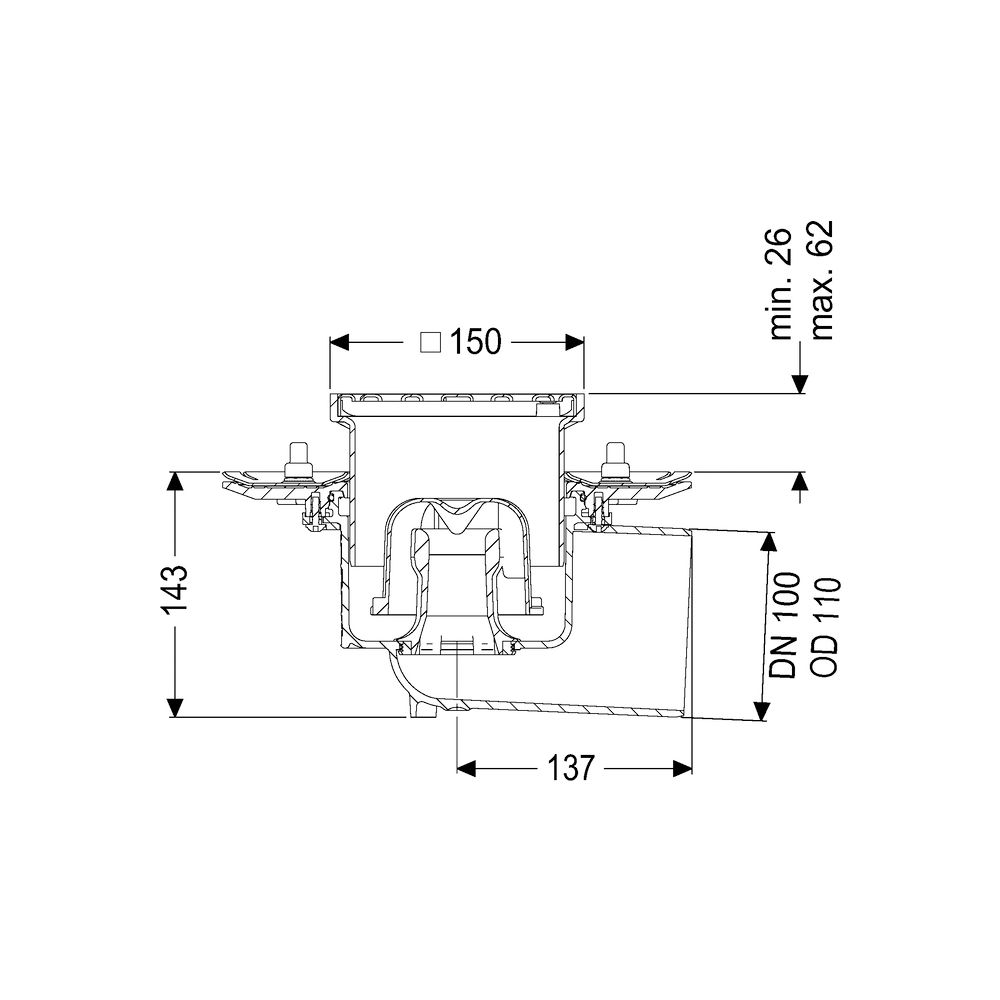 Kessel Bodenablauf Practicus Pressflansch DN 100 Schlitzrost, seitlich... KESSEL-45119.11 4026092033074 (Abb. 2)