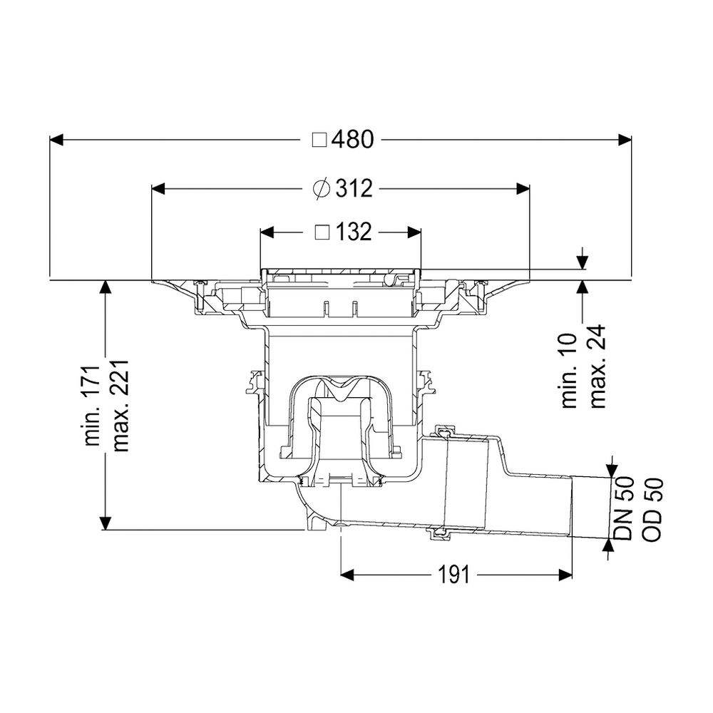 Kessel Boden-/Deckenablauf Practicus DN 50 Variofix Designrost, seitlich... KESSEL-45150.53 4026092052686 (Abb. 2)