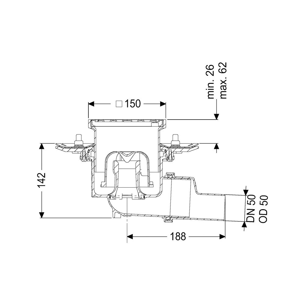 Kessel Bodenablauf Practicus Pressflansch DN 50 Schlitzrost, seitlich... KESSEL-45159.11 4026092052648 (Abb. 2)