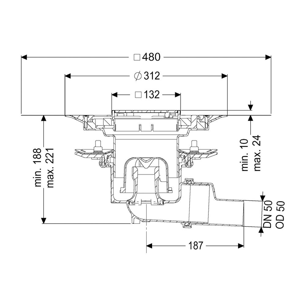 Kessel Bodenablauf Practicus Pressflansch DN 50 Variofix Designrost, seitlich... KESSEL-45159.53 4026092052457 (Abb. 2)