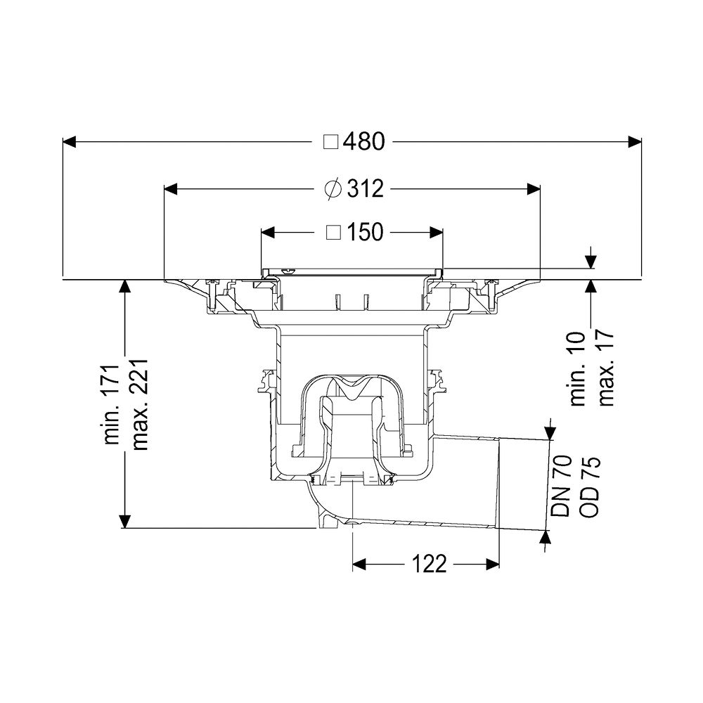 Kessel Boden-/Deckenablauf Practicus DN 70 Variofix Schlitzrost, seitlich... KESSEL-45170.51 4026092033890 (Abb. 2)