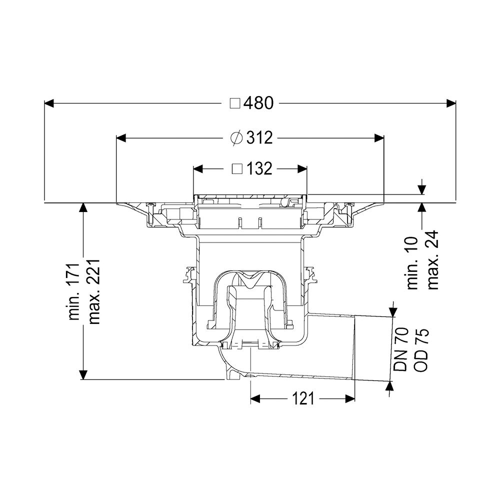 Kessel Boden-/Deckenablauf Practicus DN 70 Variofix Designrost, seitlich... KESSEL-45170.53 4026092052693 (Abb. 2)