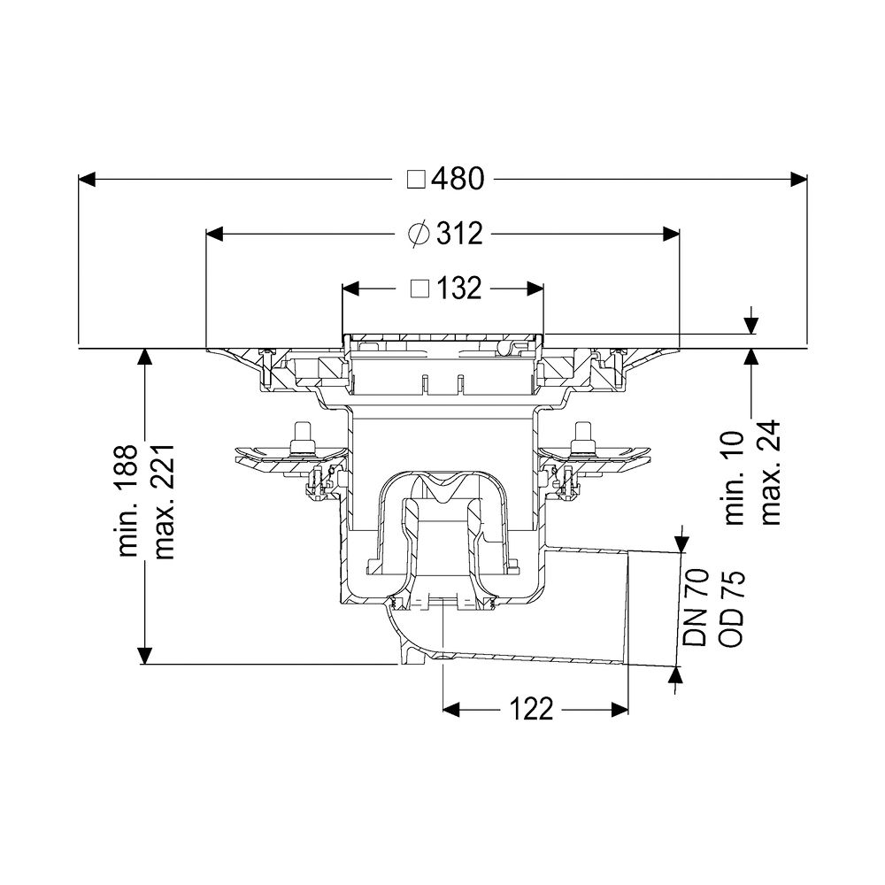 Kessel Bodenablauf Practicus Pressflansch DN 70 Variofix Designrost, seitlich... KESSEL-45179.53 4026092052471 (Abb. 2)