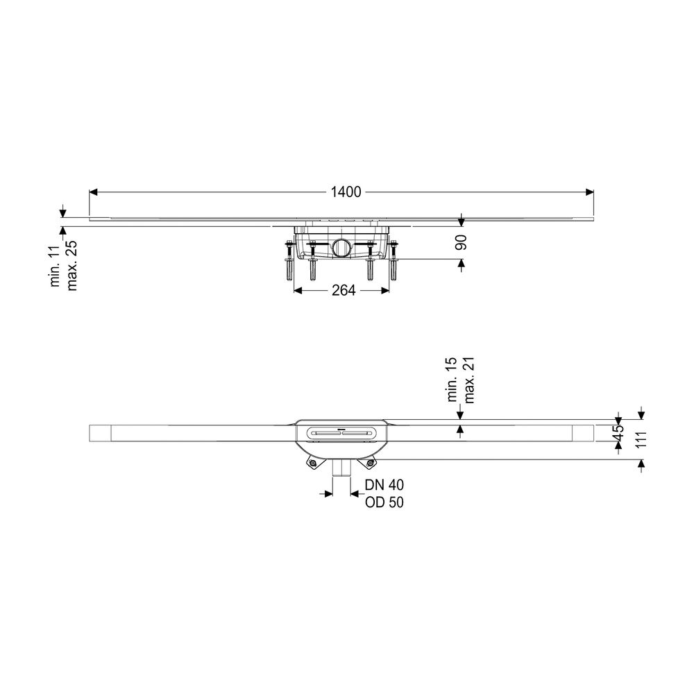 Kessel Duschrinne Linearis Infinity 90 Länge 1400mm DN 50, Edelstahl gebürstet... KESSEL-45200.14 4026092093887 (Abb. 2)