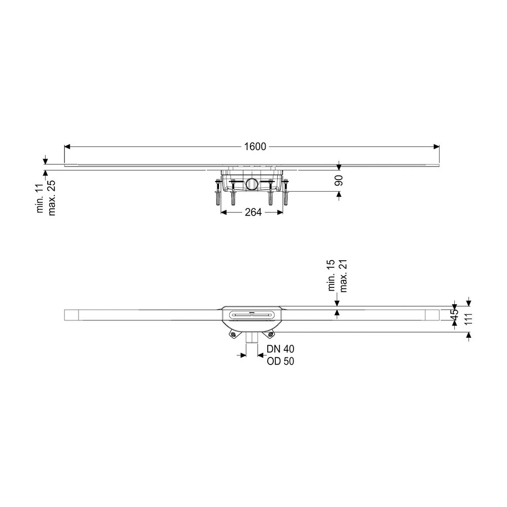 Kessel Duschrinne Linearis Infinity, DN 50, 1.600mm, Edelstahl gebürstet, 45200.16... KESSEL-45200.16 4026092093894 (Abb. 8)