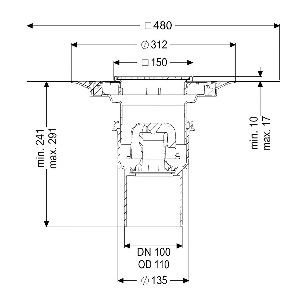 Kessel Boden-/Deckenablauf Practicus DN 100 Variofix Schlitzrost, senkrecht... KESSEL-45210.51 4026092033210 (Abb. 2)