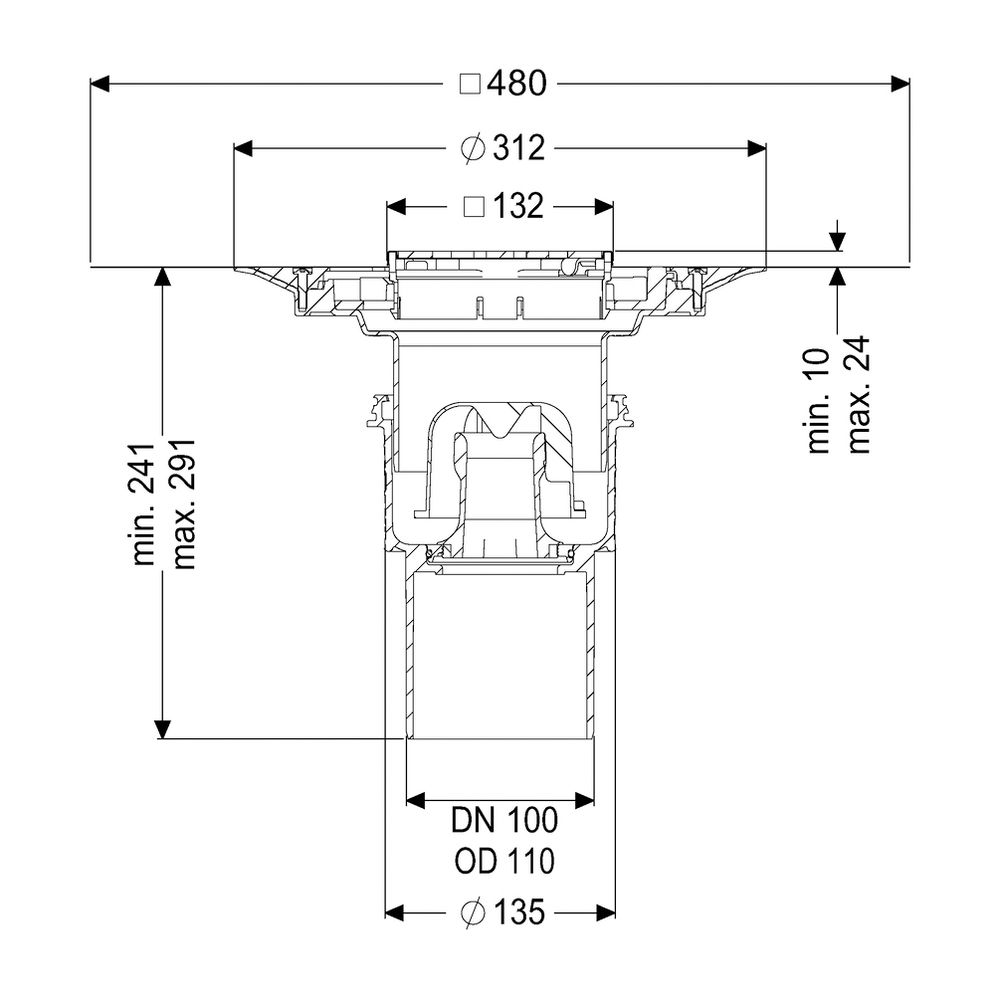 Kessel Boden-/Deckenablauf Practicus DN 100 Variofix Designrost, senkrecht... KESSEL-45210.53 4026092033852 (Abb. 2)