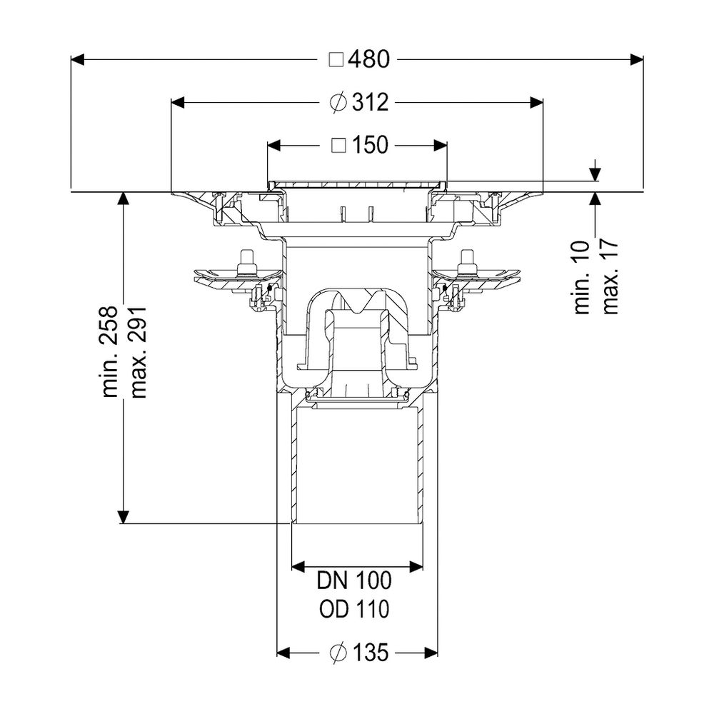 Kessel Bodenablauf Practicus Pressflansch DN 100 Variofix Schlitzrost, senkrecht... KESSEL-45219.51 4026092033111 (Abb. 2)