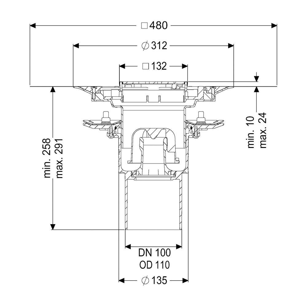 Kessel Bodenablauf Practicus Pressflansch DN 100 Variofix Designrost, senkrecht... KESSEL-45219.53 4026092052488 (Abb. 2)