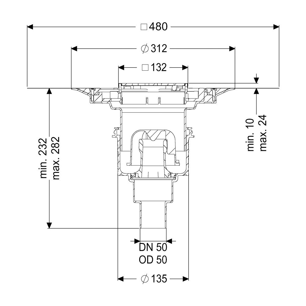 Kessel Boden-/Deckenablauf Practicus DN 50 Variofix Designrost, senkrecht... KESSEL-45250.53 4026092033838 (Abb. 2)