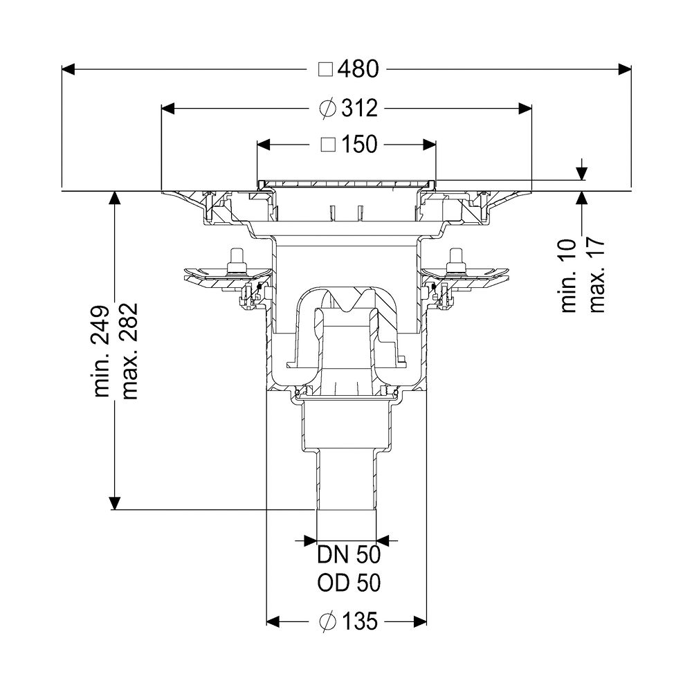 Kessel Bodenablauf Practicus Pressflansch DN 50 Variofix Schlitzrost, senkrecht... KESSEL-45259.51 4026092034125 (Abb. 2)