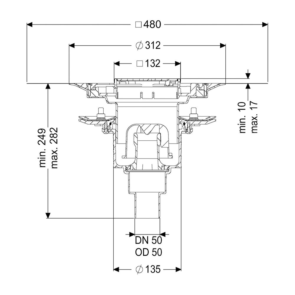 Kessel Bodenablauf Practicus Pressflansch DN 50 Variofix Designrost, senkrecht... KESSEL-45259.53 4026092052440 (Abb. 2)