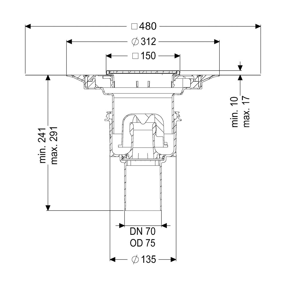 Kessel Boden-/Deckenablauf Practicus DN 70 Variofix Schlitzrost, senkrecht... KESSEL-45270.51 4026092033203 (Abb. 2)