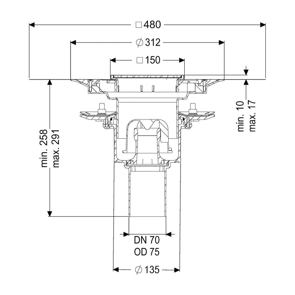 Kessel Bodenablauf Practicus Pressflansch DN 70 Variofix Schlitzrost, senkrecht... KESSEL-45279.51 4026092033067 (Abb. 2)