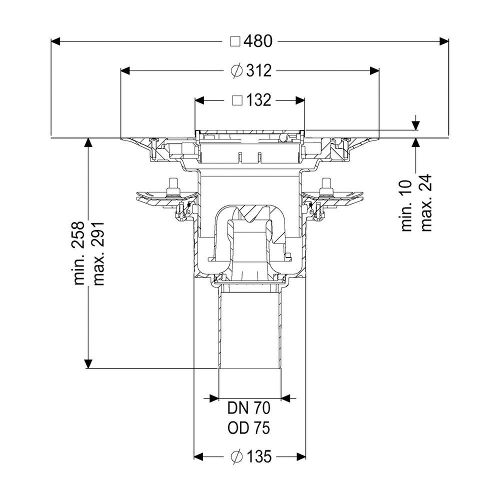 Kessel Bodenablauf Practicus Pressflansch DN 70 Variofix Designrost, senkrecht... KESSEL-45279.53 4026092052464 (Abb. 2)