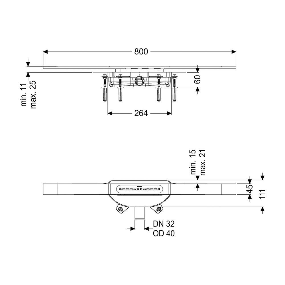 Kessel Duschrinne Linearis Infinity 60 Länge 800mm DN 40 Megastop, Edelstahl gebürstet... KESSEL-45300.08 4026092093900 (Abb. 2)