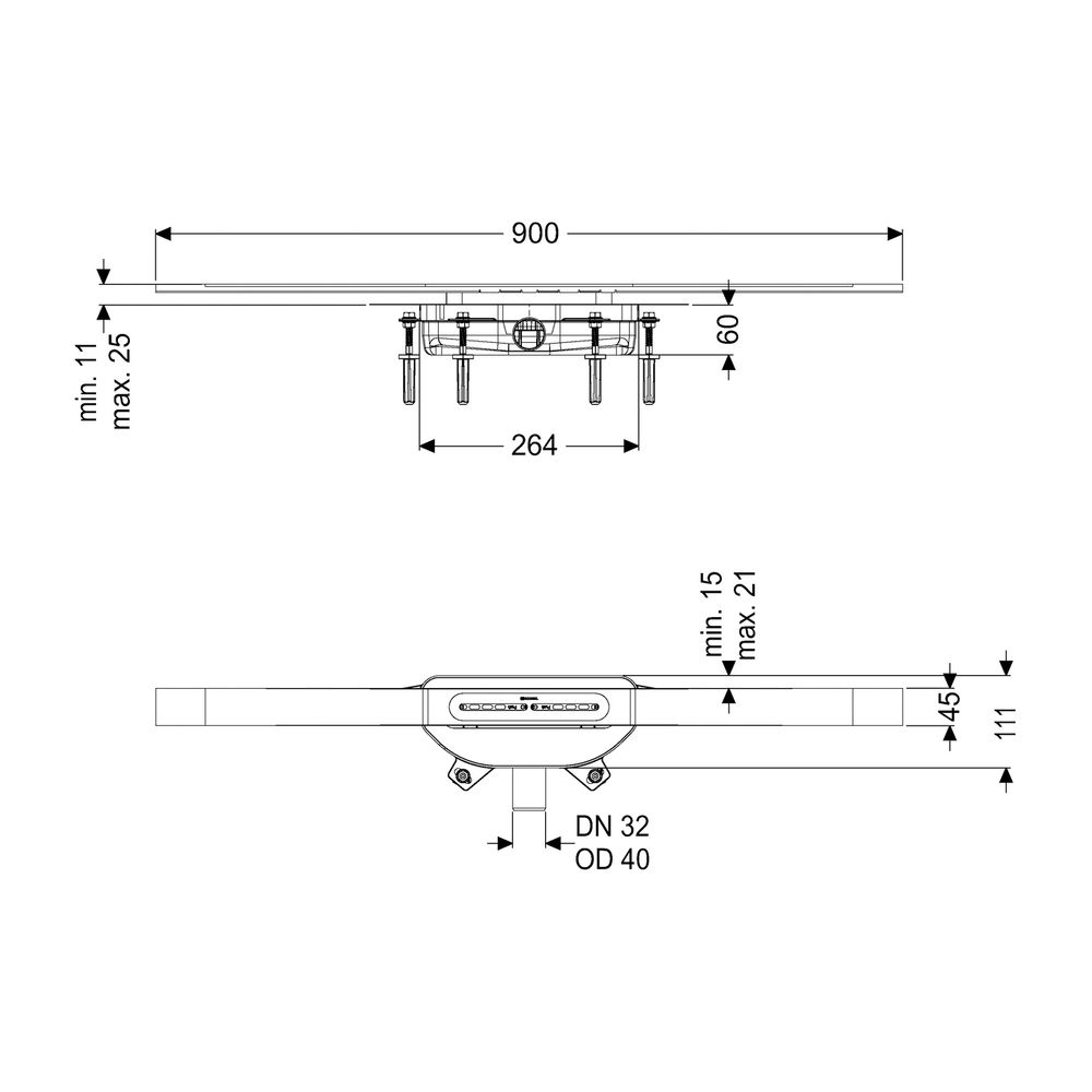 Kessel Duschrinne Linearis Infinity 60 Länge 900mm DN 40 Megastop, Edelstahl gebürstet... KESSEL-45300.09 4026092093917 (Abb. 2)