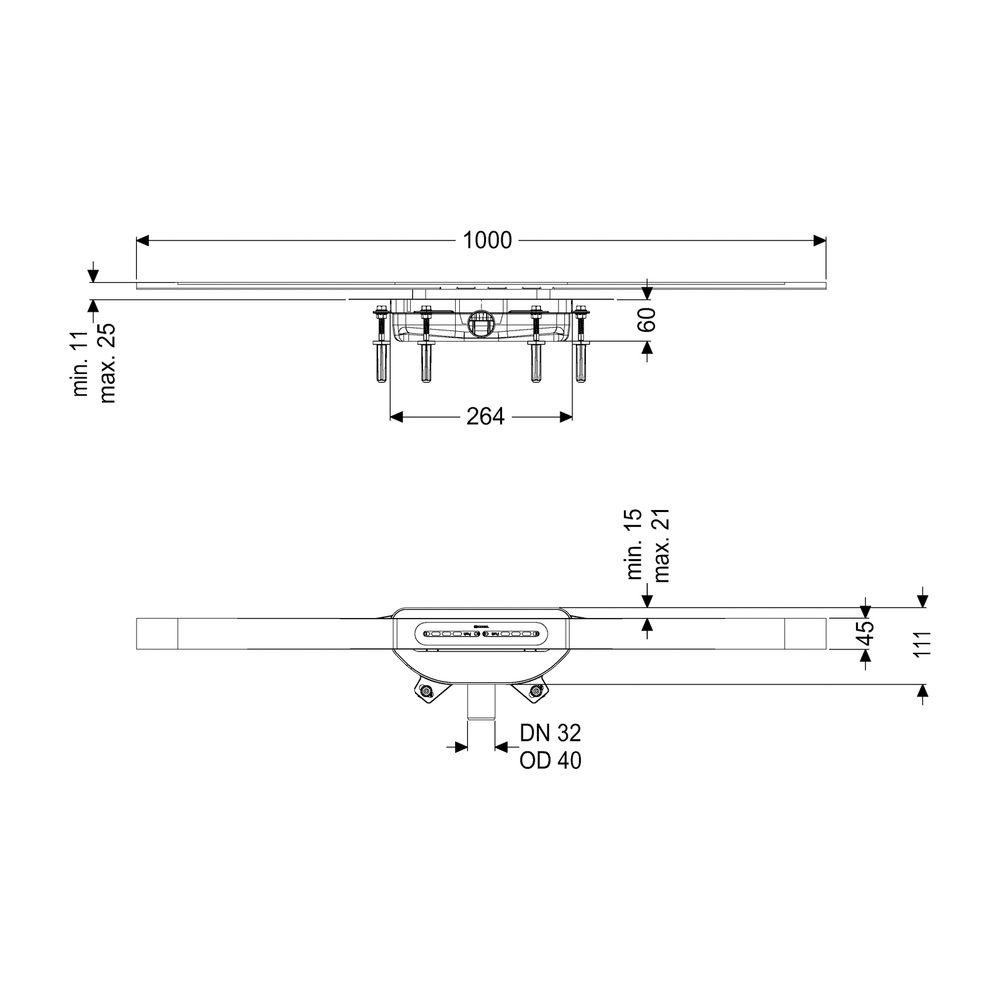 Kessel Duschrinne Linearis Infinity 60 Länge 1000mm DN 40 Megastop, Edelstahl gebürste... KESSEL-45300.10 4026092093924 (Abb. 2)