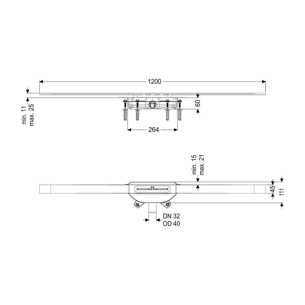 Kessel Duschrinne Linearis Infinity 60 Länge 1200mm DN 40 Megastop, Edelstahl gebürste... KESSEL-45300.12 4026092093948 (Abb. 2)