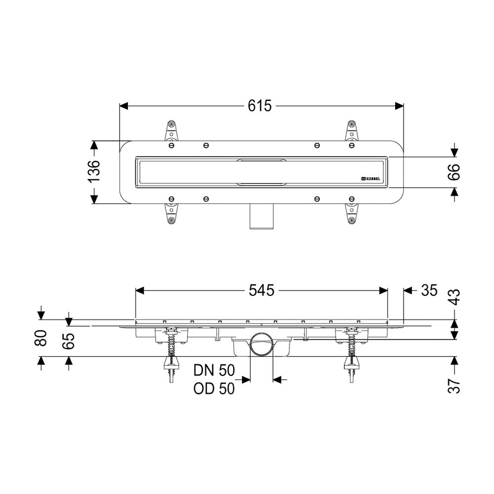 Kessel Duschrinne Linearis Compact Länge 550mm DN 50 WaD V2A Abdeckung K3... KESSEL-45600.61M 4026092078891 (Abb. 2)