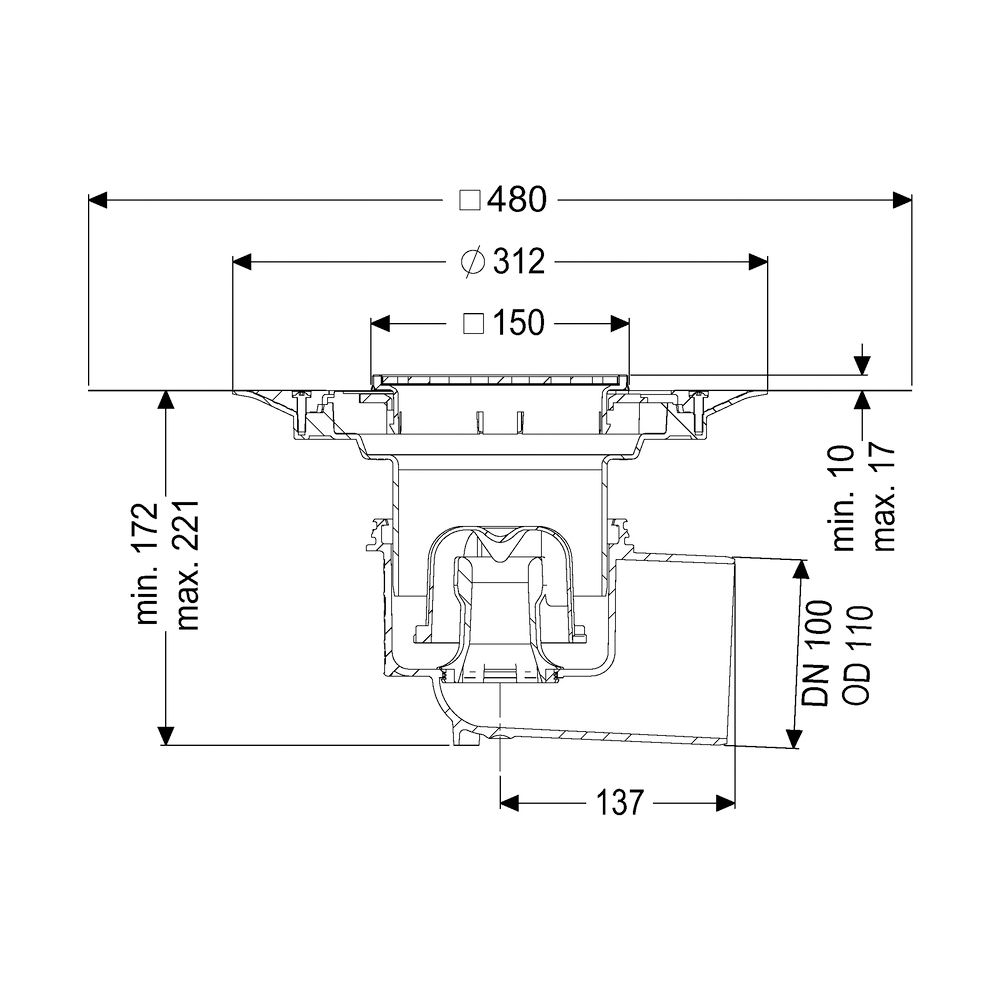 Kessel Boden-/Deckenablauf Ecoguss DN 100 Variofix Schlitzrost, seitlich... KESSEL-48311.51 4026092034255 (Abb. 2)