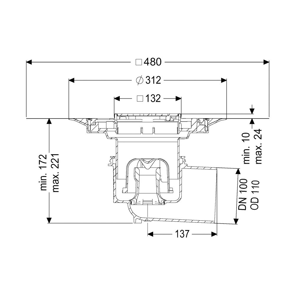 Kessel Boden-/Deckenablauf Ecoguss DN 100 Variofix Designrost, seitlich... KESSEL-48311.53 4026092053928 (Abb. 2)