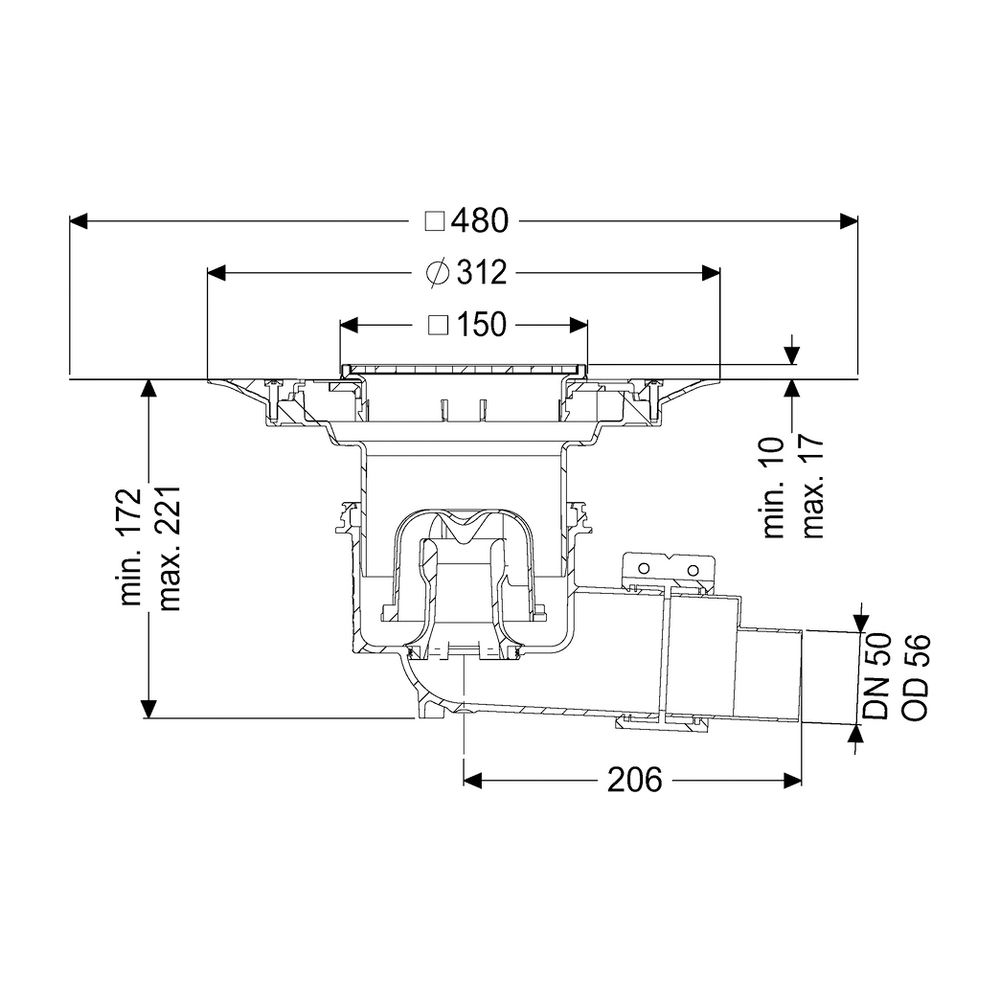 Kessel Boden-/Deckenablauf Ecoguss DN 50 Variofix Schlitzrost, seitlich... KESSEL-48358.51 4026092034279 (Abb. 2)