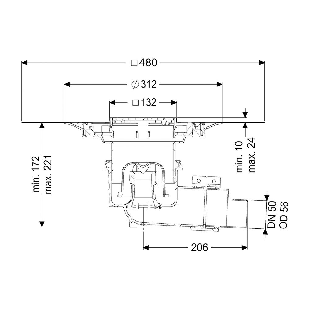 Kessel Boden-/Deckenablauf Ecoguss DN 50 Variofix Designrost, seitlich... KESSEL-48358.53 4026092052884 (Abb. 2)