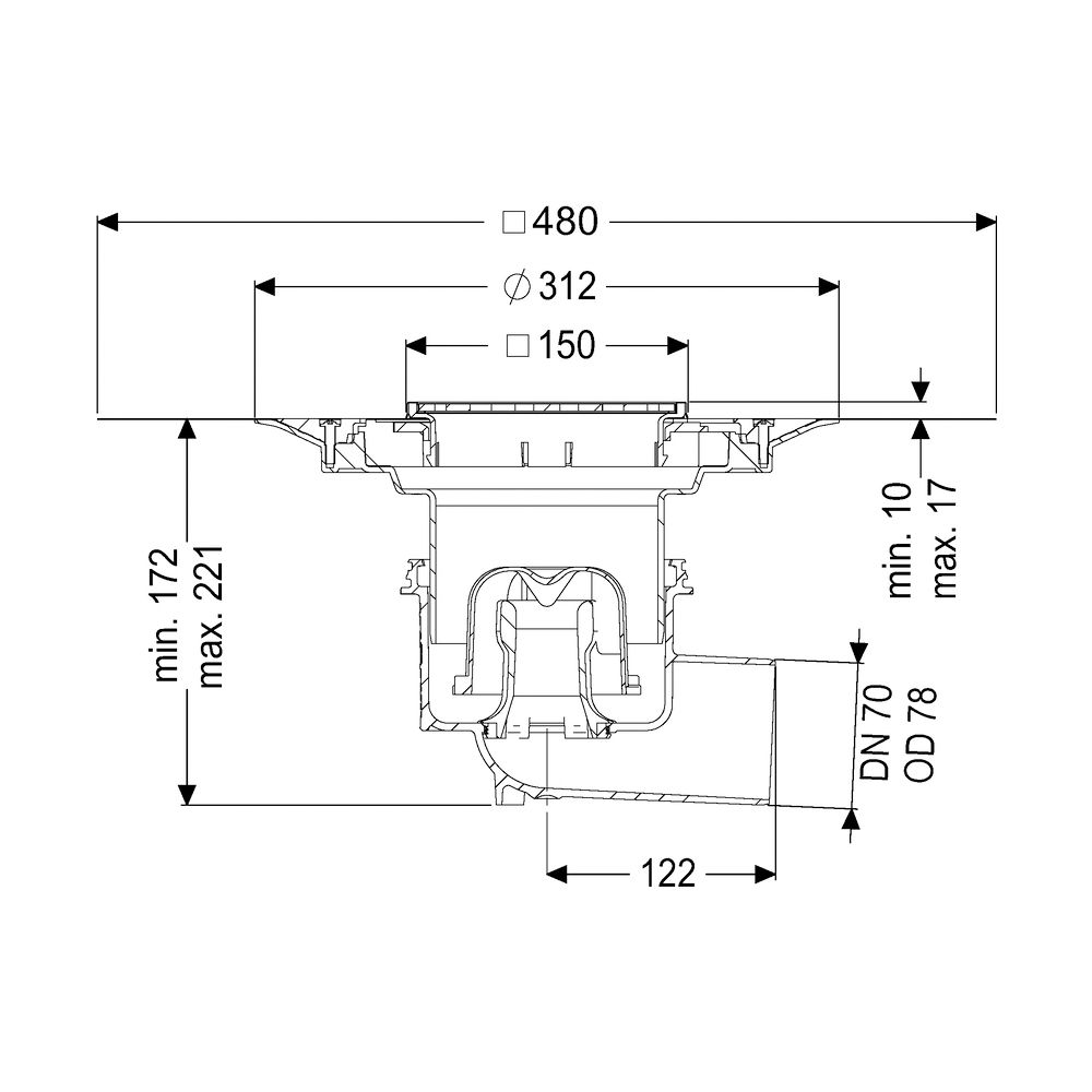 Kessel Boden-/Deckenablauf Ecoguss DN 70 Variofix Schlitzrost, seitlich... KESSEL-48378.51 4026092034293 (Abb. 2)