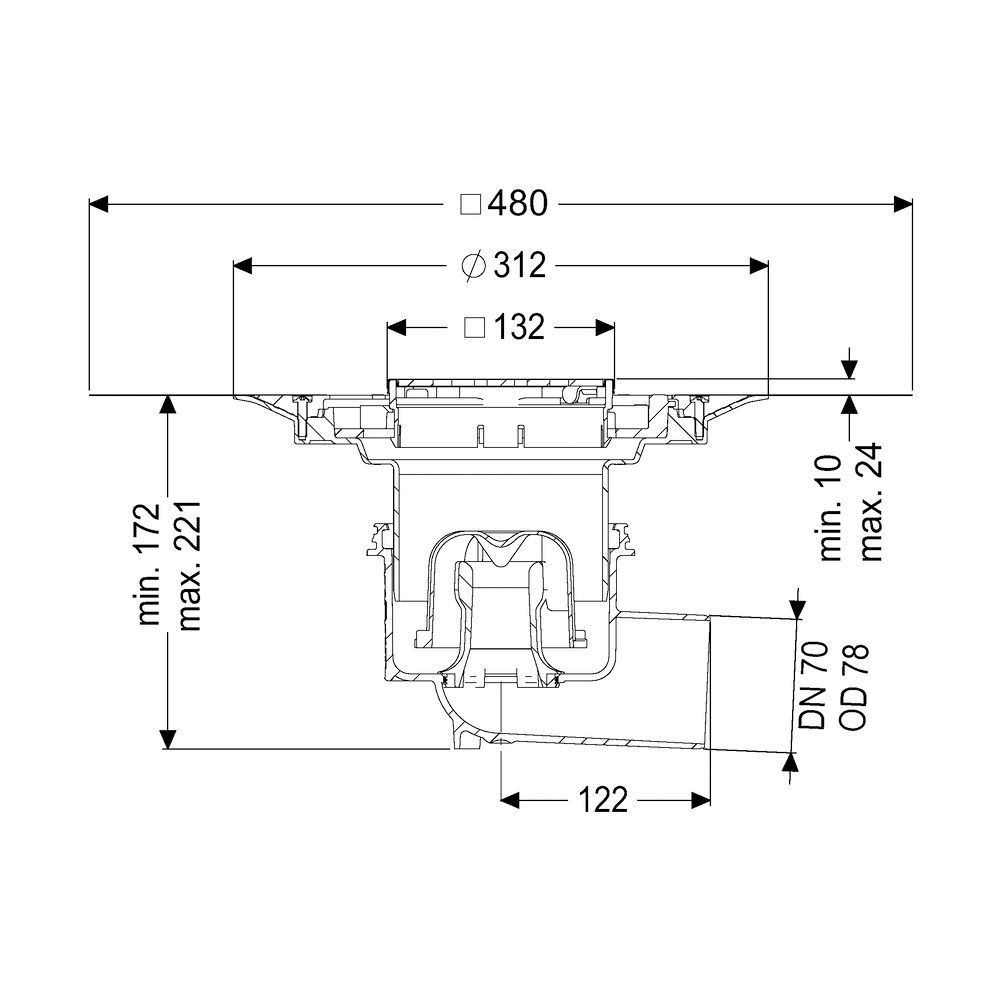 Kessel Boden-/Deckenablauf Ecoguss DN 70 Variofix Designrost, seitlich... KESSEL-48378.53 4026092052907 (Abb. 2)