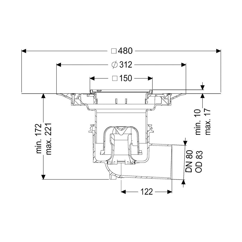 Kessel Boden-/Deckenablauf Ecoguss DN 80 Variofix Schlitzrost, seitlich... KESSEL-48383.51 4026092034316 (Abb. 2)