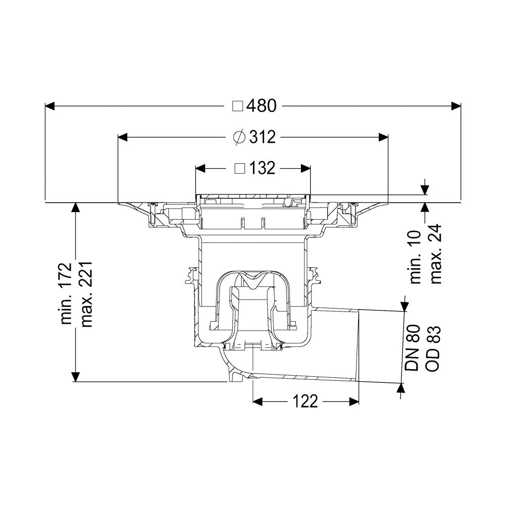 Kessel Boden-/Deckenablauf Ecoguss DN 80 Variofix Designrost, seitlich... KESSEL-48383.53 4026092052921 (Abb. 2)