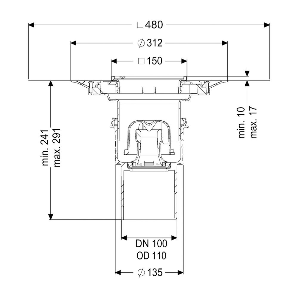 Kessel Boden-/Deckenablauf Ecoguss DN 100 Variofix Schlitzrost, senkrecht... KESSEL-48411.51 4026092034330 (Abb. 2)