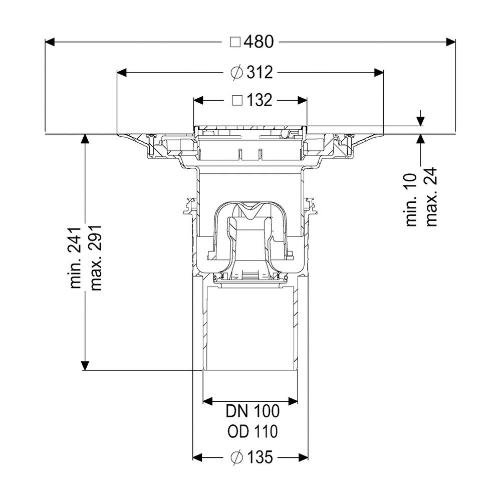 Kessel Boden-/Deckenablauf Ecoguss DN 100 Variofix Designrost, senkrecht... KESSEL-48411.53 4026092053911 (Abb. 2)