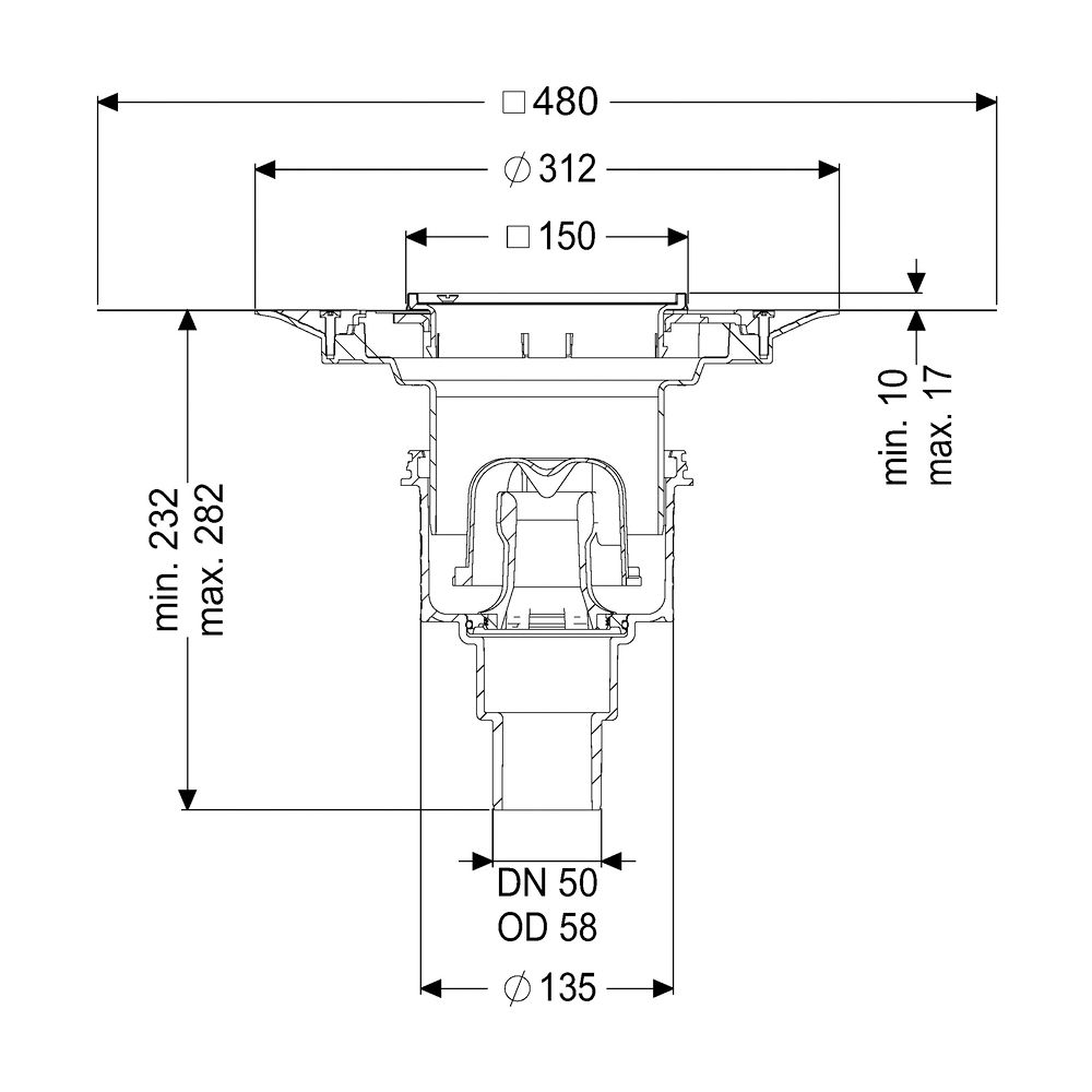 Kessel Boden-/Deckenablauf Ecoguss DN 50 Variofix Schlitzrost, senkrecht... KESSEL-48458.51 4026092034354 (Abb. 2)