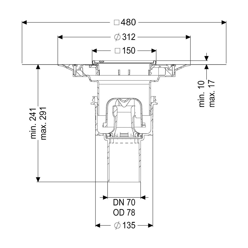 Kessel Boden-/Deckenablauf Ecoguss DN 70 Variofix Schlitzrost, senkrecht... KESSEL-48478.51 4026092034378 (Abb. 2)