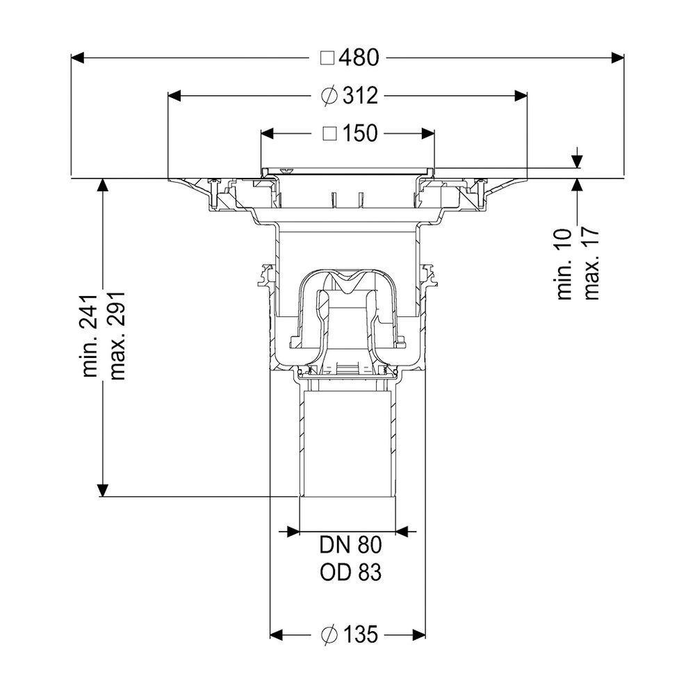 Kessel Boden-/Deckenablauf Ecoguss DN 80 Variofix Schlitzrost, senkrecht... KESSEL-48483.51 4026092034392 (Abb. 2)