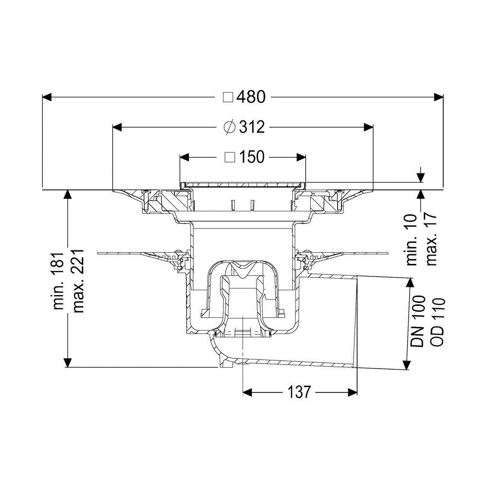 Kessel Bodenablauf Ecoguss Klebeflansch DN 100 Variofix Schlitzrost, seitlich... KESSEL-48511.51 4026092032688 (Abb. 2)