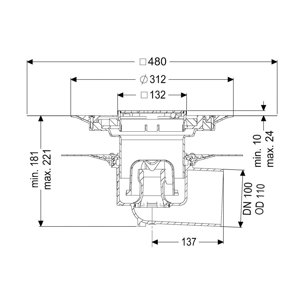 Kessel Bodenablauf Ecoguss Klebeflansch DN 100 Variofix Designrost, seitlich... KESSEL-48511.53 4026092052945 (Abb. 2)