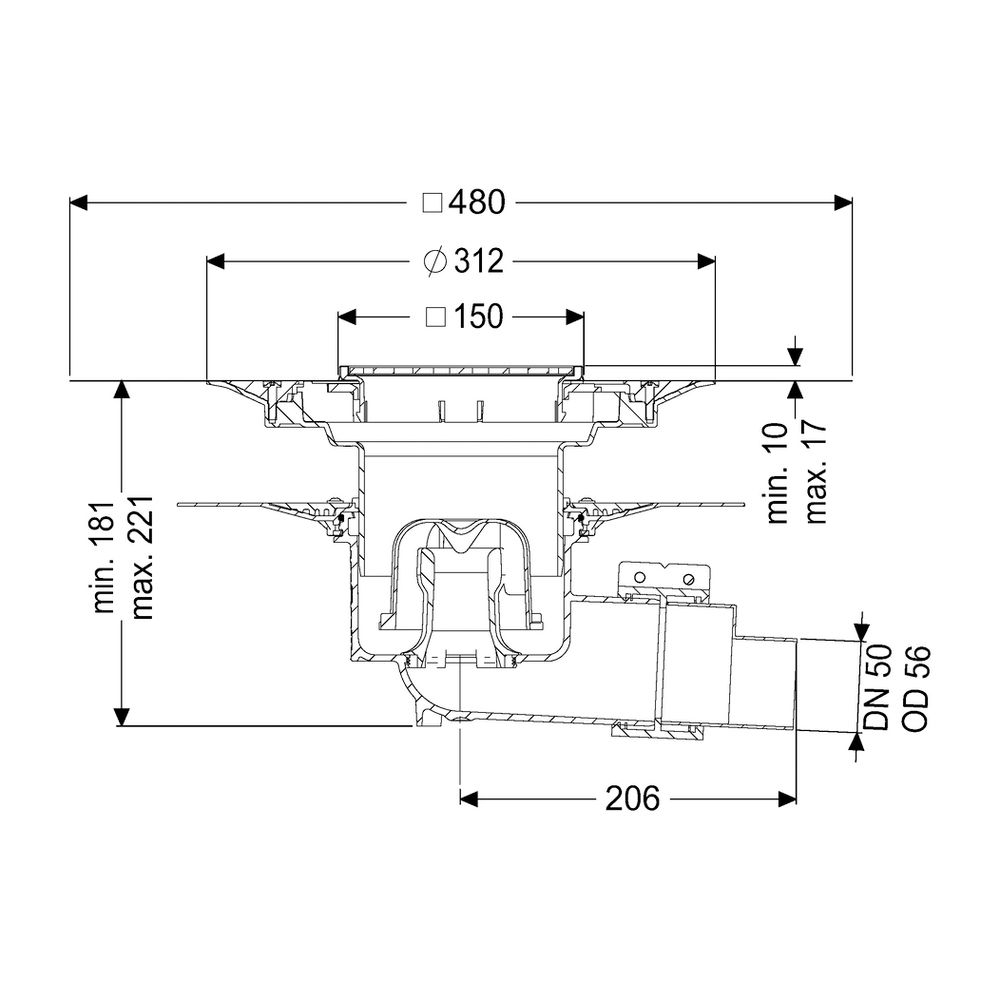 Kessel Bodenablauf Ecoguss Klebeflansch DN 50 Variofix Schlitzrost, seitlich... KESSEL-48558.51 4026092054215 (Abb. 2)