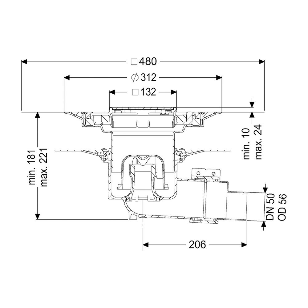 Kessel Bodenablauf Ecoguss Klebeflansch DN 50 Variofix Designrost, seitlich... KESSEL-48558.53 4026092054253 (Abb. 2)