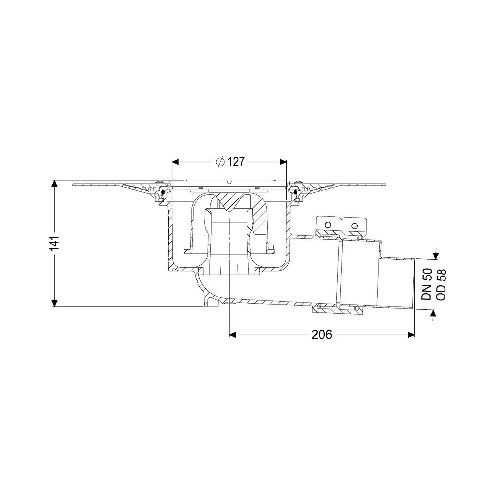 Kessel Ecoguss Grundkörper Klebeflansch DN 50, Auslauf seitlich... KESSEL-48558 4026092033326 (Abb. 2)