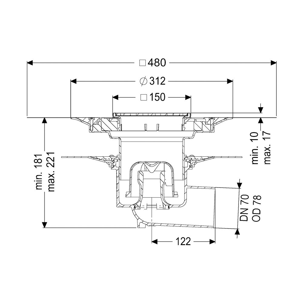 Kessel Bodenablauf Ecoguss Klebeflansch DN 70 Variofix Schlitzrost, seitlich... KESSEL-48578.51 4026092032787 (Abb. 2)