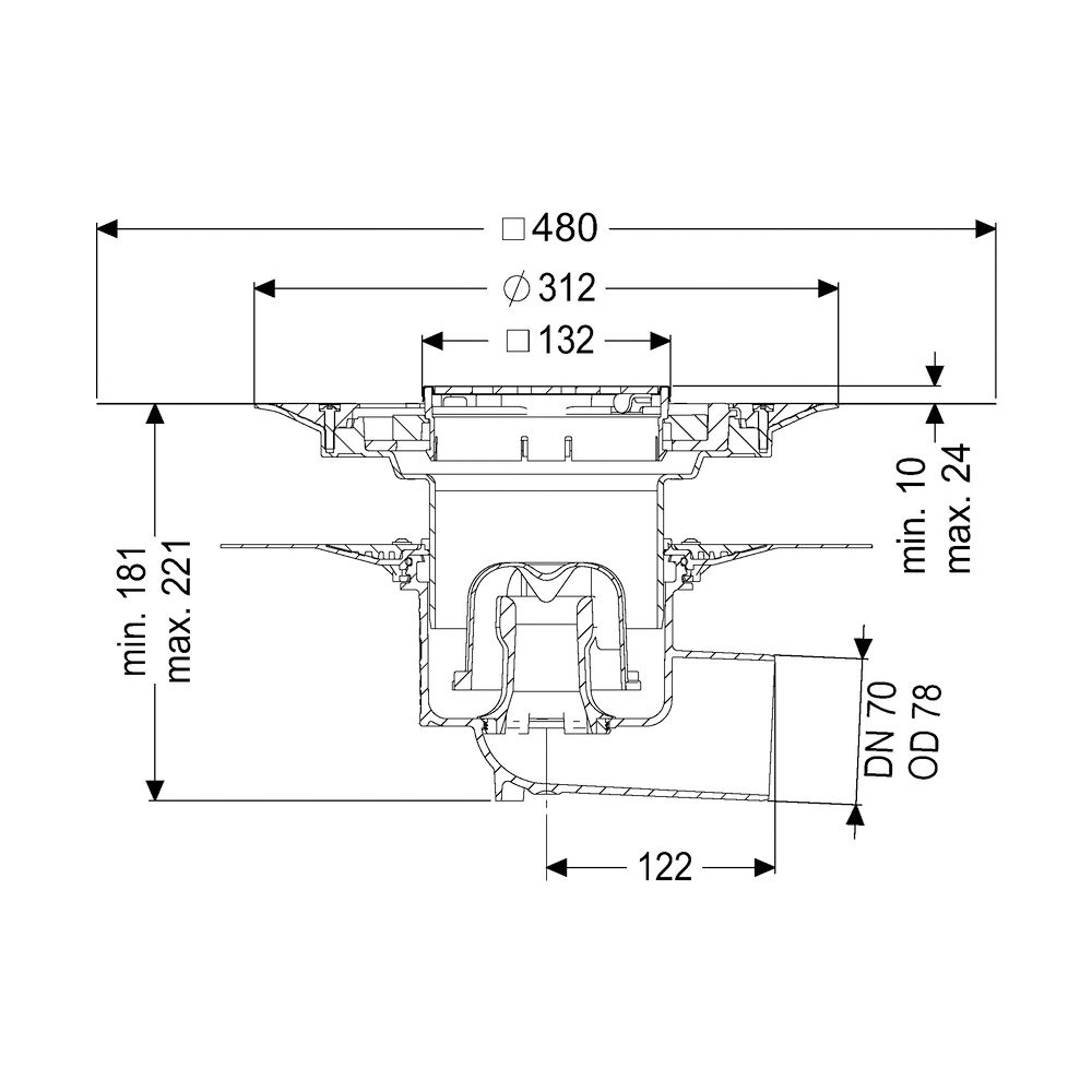 Kessel Bodenablauf Ecoguss Klebeflansch DN 70 Variofix Designrost, seitlich... KESSEL-48578.53 4026092054277 (Abb. 2)